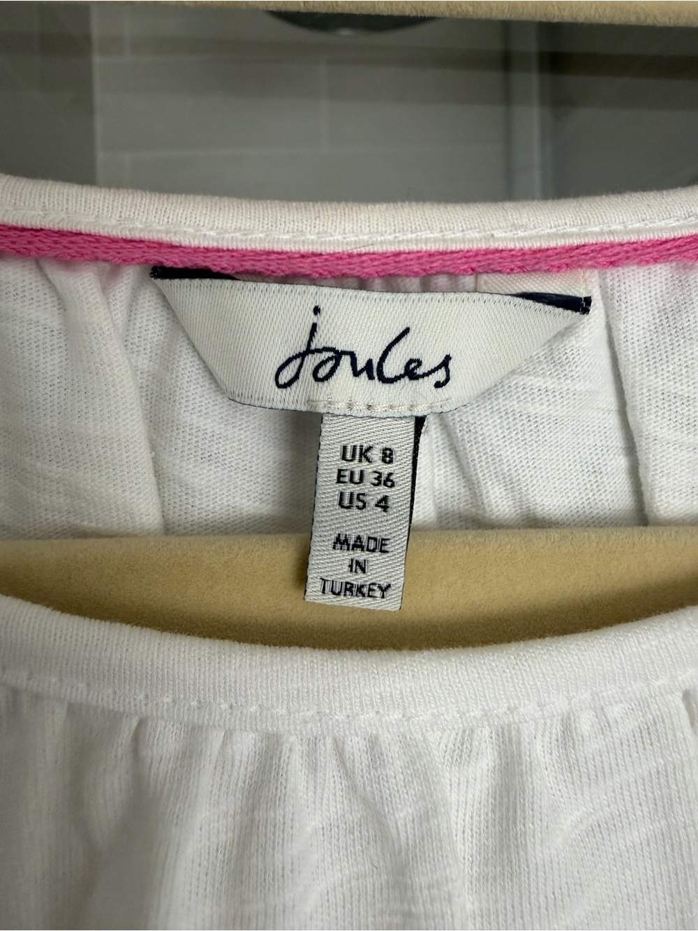 Joules White Peasant Blouse with Pink & Red Floral Sleeve Embroidery - Picture 4 of 4